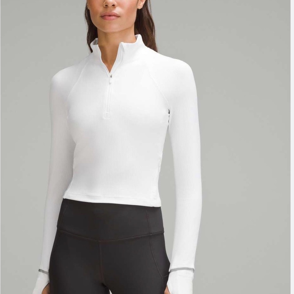 Lululemon Rulu 1/2 Zip Ribbed Run Women's White Long Sleeve Top